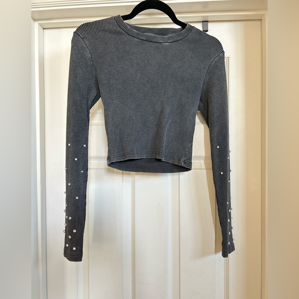 Zara Charcoal Crop Top with Faux Gem Details, NWT, Size Large.